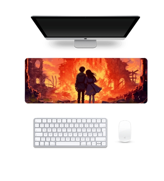 Anime Style Couple Characters with Fire Gaming Pad